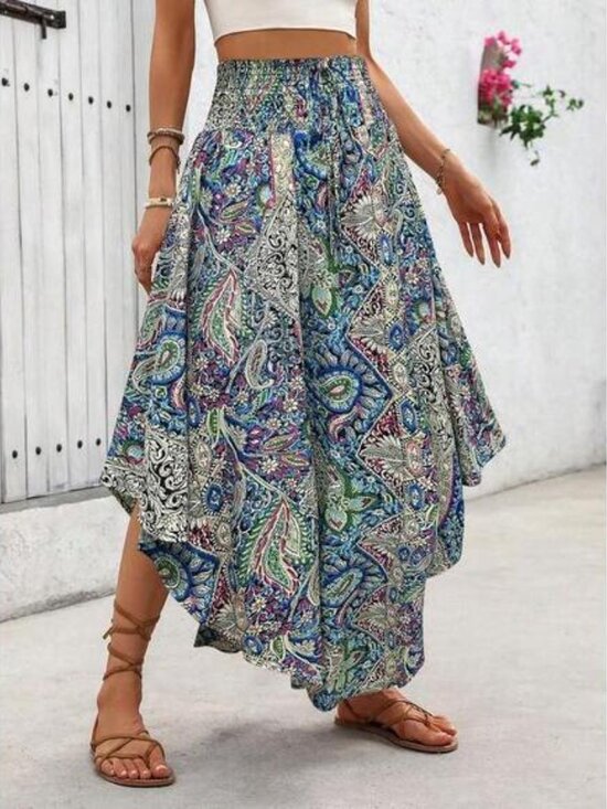 Breezaya Women's All-Over Print Front Tie Waist A-Line Skirt, Allover Print Rand - Picture 5 of 5